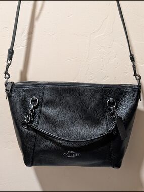 Coach Kacey Pebbled Leather Black Shoulder Crossbody Bag Purse C8317